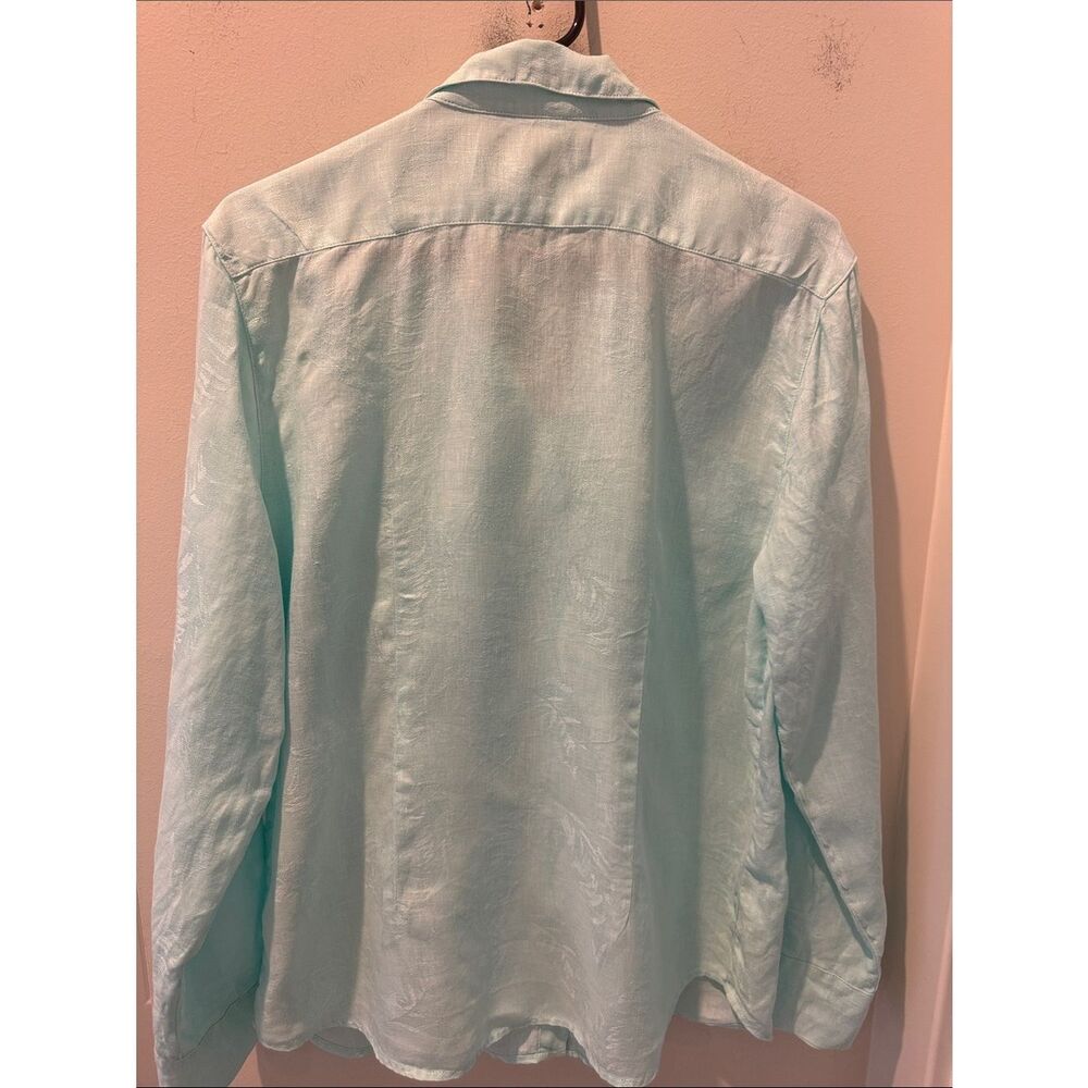 Tommy Bahama Seafoam Green Textured Linen Button-Front Shirt coastal cover up M - Picture 4 of 10